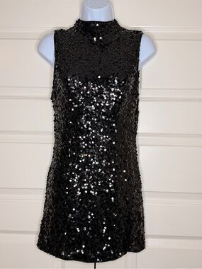 SHEIN Black Sleeveless Sequin Mini Dress